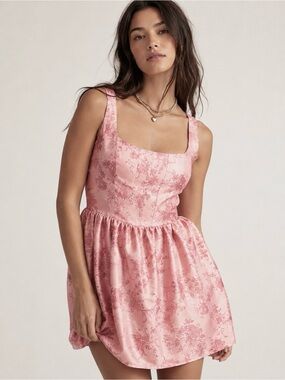 Forever 21 Pink Floral Fit & Flare Mini Dress Cottagecore Coquette Size Small